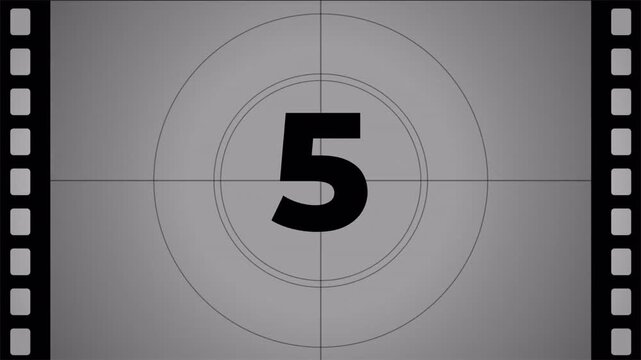 Vintage film countdown from ten to zero with old movie strip aesthetics, retro cinema timer animation 4k video