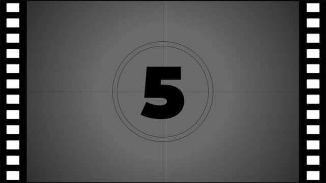 Old film reel countdown timer from 10 to 0, vintage movie start animation 4k video