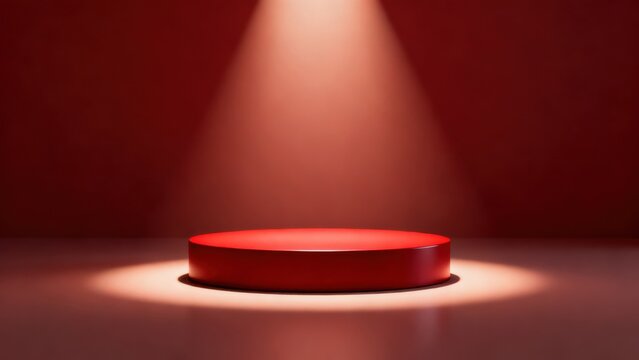 Red circular platform under spotlight