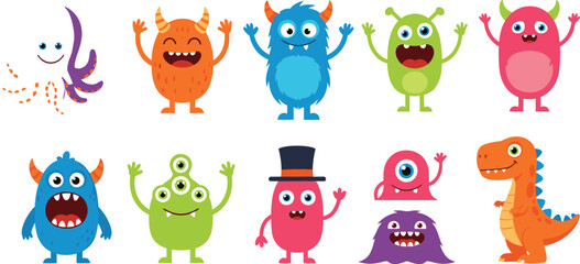Cute monster character illustration set, colorful cartoon creature artwork collection, playful fantasy vector design, children’s fun graphic drawingCute monster character illustration © MST RAMANA