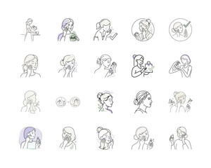 Fototapeta premium Skincare Routine Icons or Line Art Beauty Steps