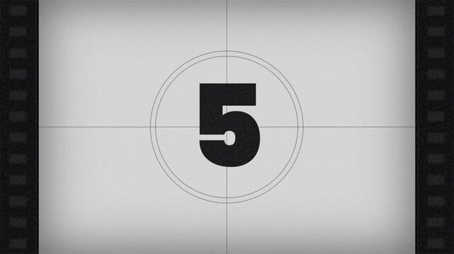 Old movie film strip countdown from ten to zero, vintage cinema leader animation 4k video