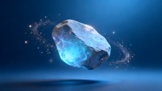 Floating glowing crystal in space