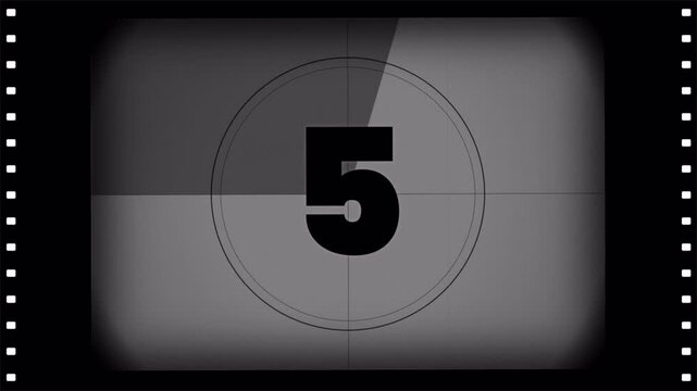 Retro movie countdown from ten to zero on vintage film strip, classic cinema leader animation 4k video