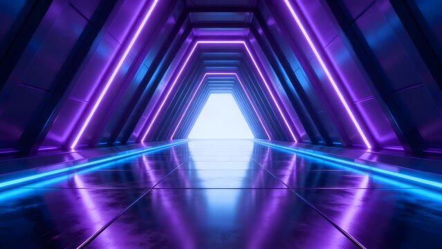 Futuristic neonlit tunnel corridor