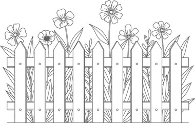 Obraz premium Floral fence coloring page vector line drawing for books and art therapy