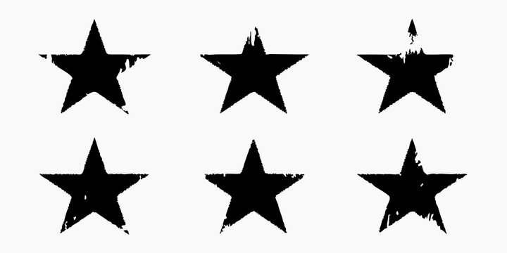 Grunge style star shapes black vector silhouettes on white background