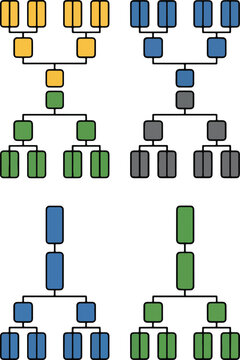 Mini Tournament Brackets and Playoff Trees Set, Small Scale Elimination Chart Graphics for Sports Groups and Leagues