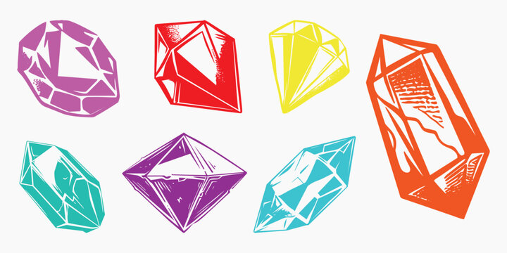 Colorful geometric gemstone illustrations vector set