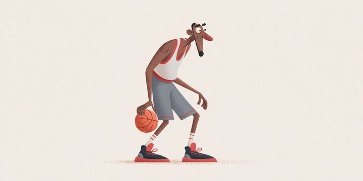 basketball comical animation of basketball player dribbling and shooting the basketball