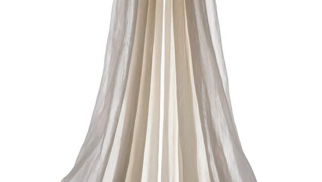 Flowing pleated fabric with soft folds, isolated on transparent background