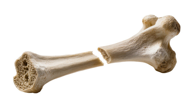 Broken bone fragment with porous internal structure, isolated on transparent background