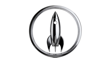 Shiny chrome rocket ship inside a metallic ring, isolated on transparent background © AnaMaria