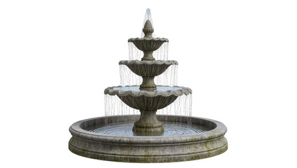 Tiered stone fountain with cascading water, isolated on transparent background © AnaMaria