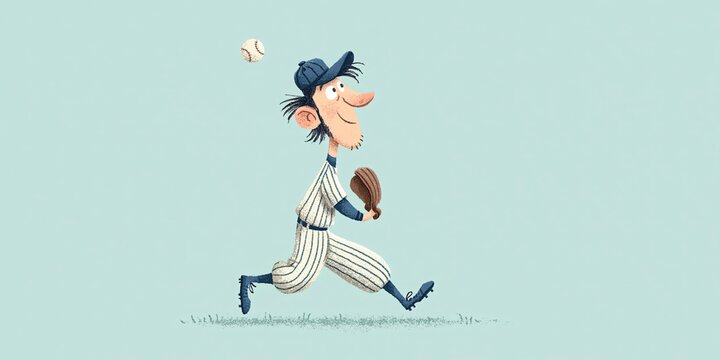 Comical animation pitcher throwing baseball -