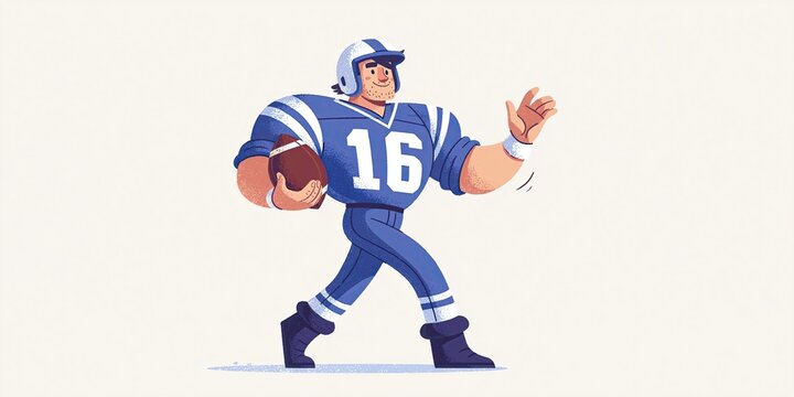 Comical animation quarterback holding football 