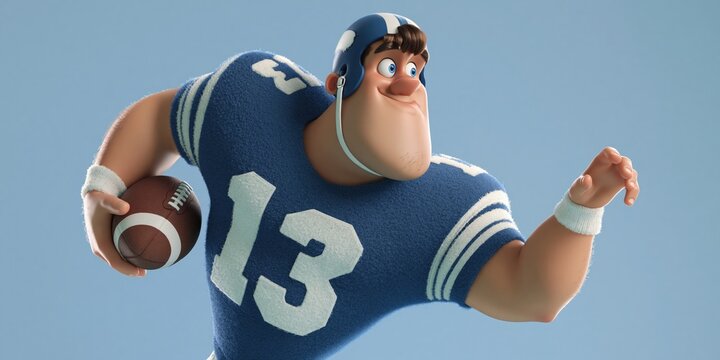 Comical animation quarterback throwing football 
