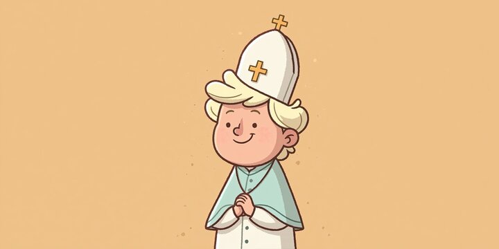 Cartoon animation style female pope - catholic religious position