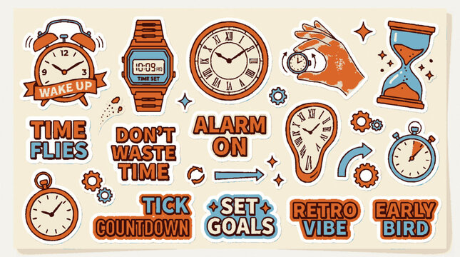 Retro time management sticker set