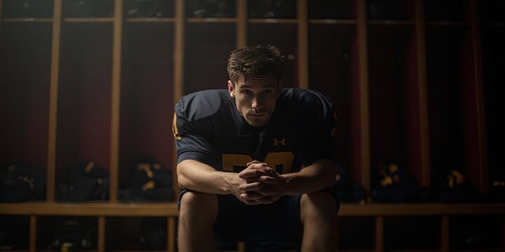 athlete sitting alone in locker room