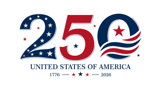 250 years anniversary USA. United States Independence day text design national holiday. Vector illustration.