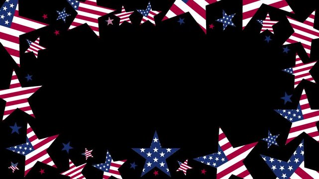 Alpha channel abstract american flag frame border motion animation video in 4k with usa flag style stars. Usa freedom flag frame motion graphics to use for 4th july independence day project. 