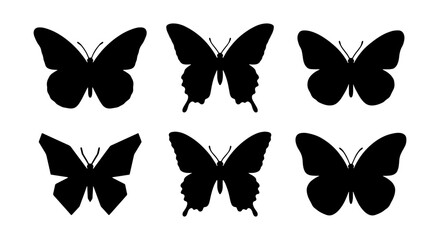 Six Black Butterfly Silhouettes, Vector Icons Set. Elegant Insect Shapes for Nature Designs, Graphic Resources, and Decorative Elements. © Abdullah