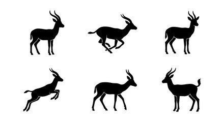 Gazelle Silhouette Collection, Wildlife Animal Poses Vector Set, Elegant Antelope Graphics for Nature and Safari Designs © Rahul