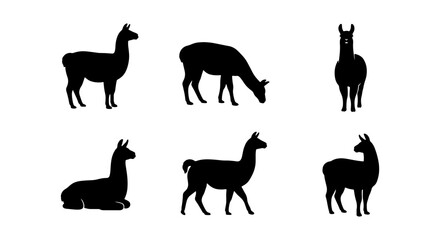 Llama Silhouette Collection, Vector Animal Icons, Black and White Farm Livestock Poses, Cute Camelid Graphics © Rahul