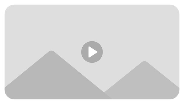 Video player placeholder vector icon with mountains and play button. Minimalist media widget layout for website interface empty state, video gallery thumbnail preview, or missing movie box
