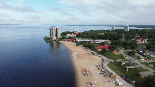 Beautiful Aerial View of Ponta Negra Beach on the Banks of the Rio Negro
