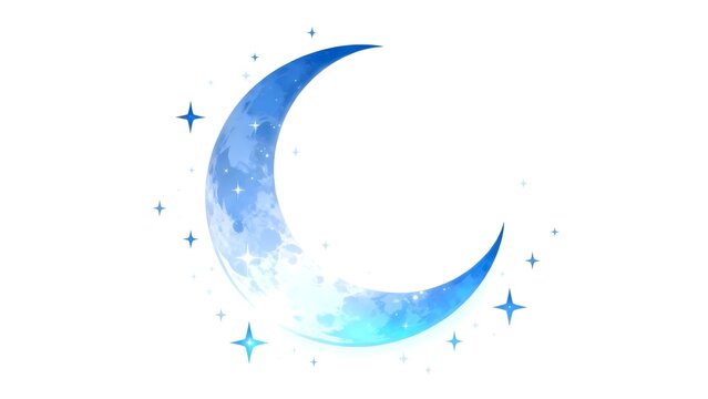 Blue crescent moon with stars