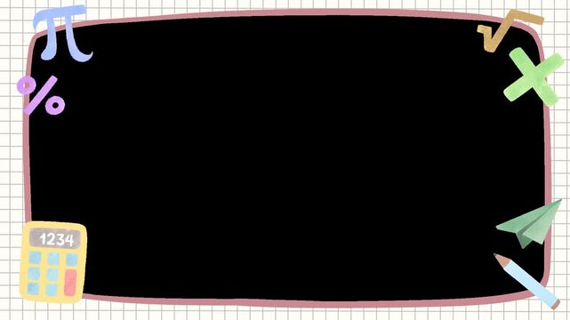 Math frame education animation background with alpha channel for back to school, learning video, academic project design