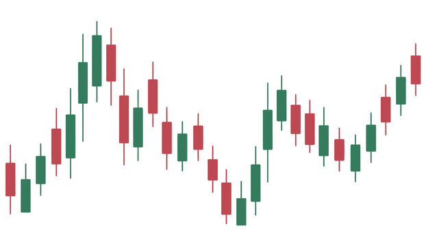 Candlestick chart vector illustration for stock market analysis, financial trends tracking, forex trading data visualization, cryptocurrency business report, and investment.