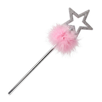Sparkling Star Magic Wand with Pink Feather Pom Pom