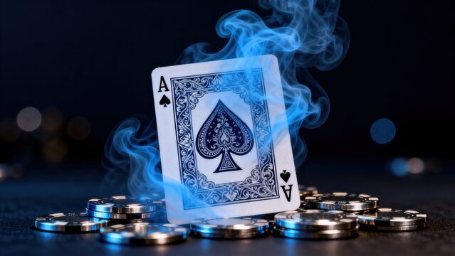 Ace of spades card with smoke and chips