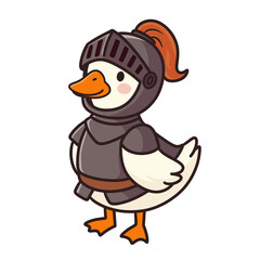 Naklejka premium Cute Goose Knight in Armor Halloween Costume, Adorable Medieval Warrior Duck Character with Helmet Transparent PNG