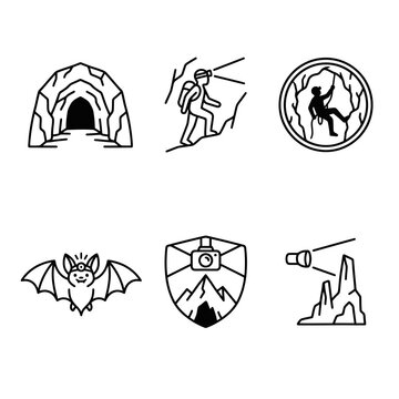 Cave Exploration Adventure Travel Icons.