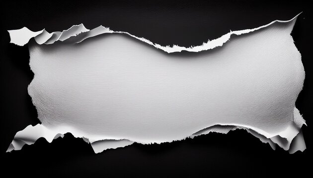 a black background with a horizontal white torn paper like shape in the middle of the image frame