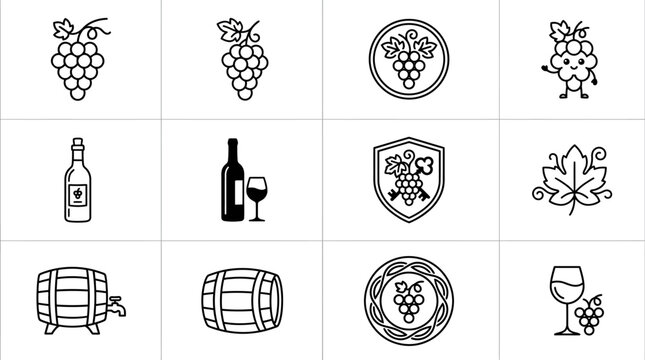 Grapes and wine related objects.