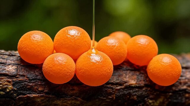 Orange Fungus Balls on Log