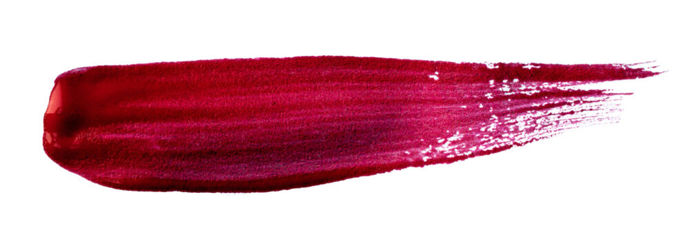 Dark red crimson paint brush stroke isolated on transparent background glossy wet texture for art design and creative overlay. 