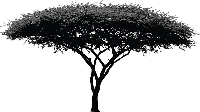 Acacia tree silhouette vector illustration african landscape design element
