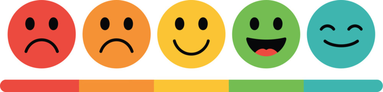 Emotion rating bar icons illustration set, generic customer satisfaction feedback mood scale and survey evaluation symbols.