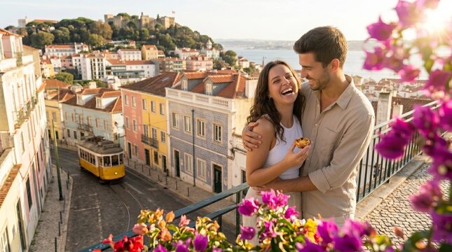 Casal aproveita vista de Lisboa com um pastel de nata