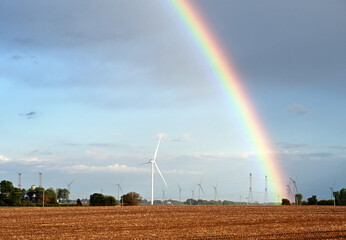 Fototapeta premium Rainbow and Modern Windmills
