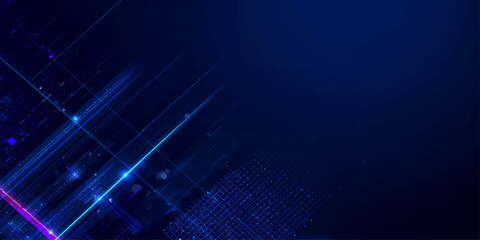 Obraz premium Abstract futuristic blue technology background with digital data network and light pattern illustration