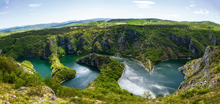 Meanders of the Uvac River in Serbia. Uvac River meandering through the mountains.