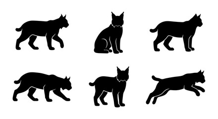 Lynx Silhouette Collection: Wild Cat Poses, Vector Icons for Nature and Wildlife Design © Mahfuz