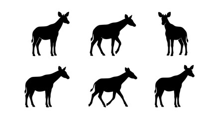 Six Silhouette Zebra Icons, African Wildlife Vector Art, Minimalist Equine Animal Graphics, Safari Creature Set © Rubina